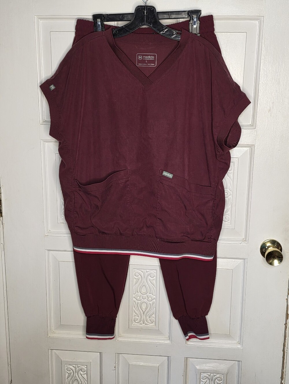 Mediclo Lanai Rib Band Scrub Set Both Top & Bottom Jogger Pant Large